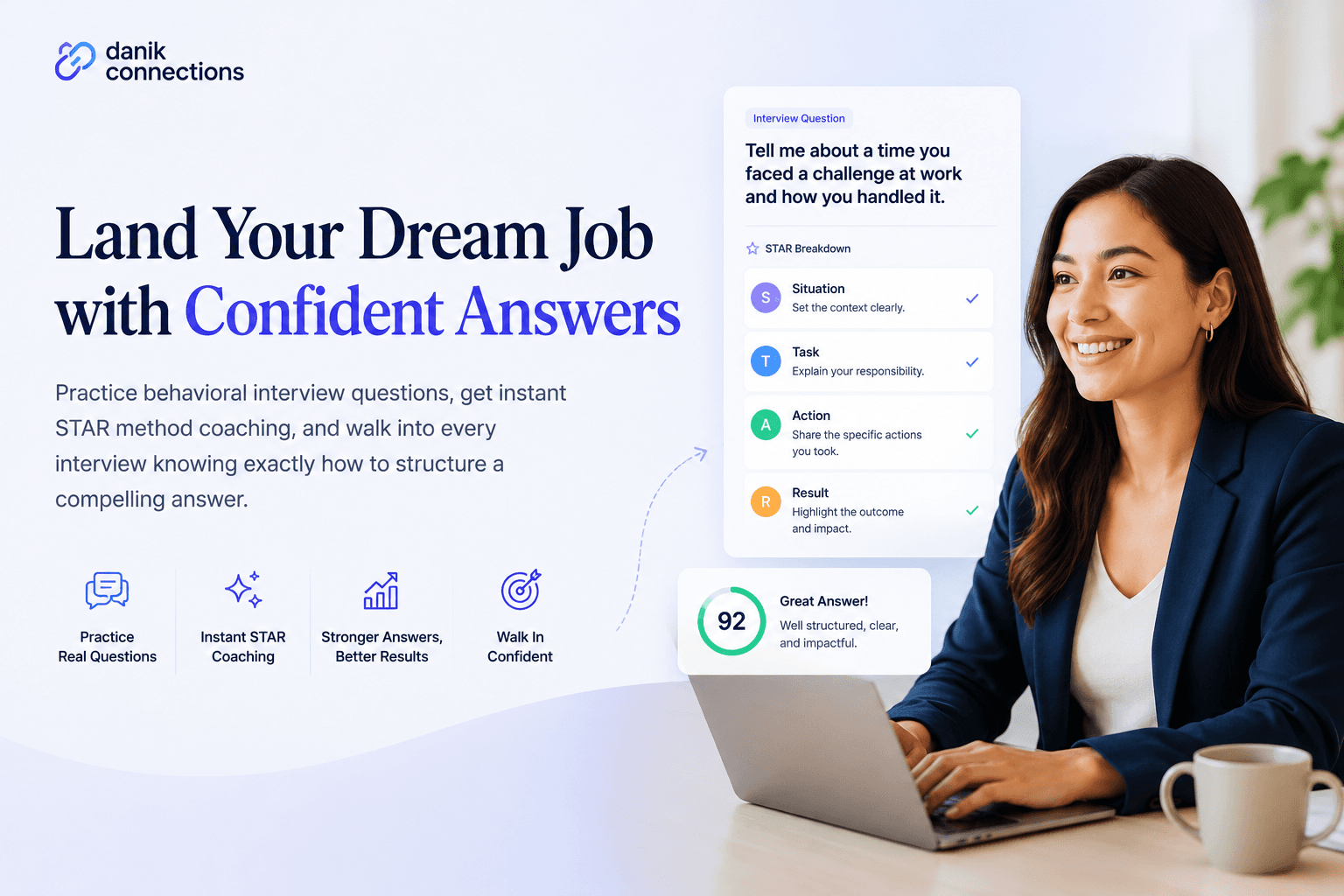 DaniK Connections — practice behavioral interview questions with instant STAR method coaching and scoring
